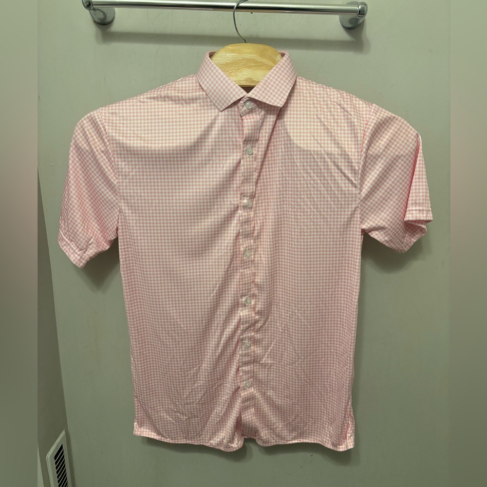 Collars & Co Button Down Shirt Large Pink Gingham Dress Collar Long Sleeve Golf